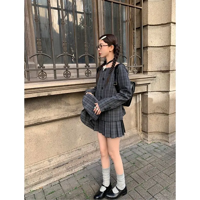 Deeptown Vintage Plaid Skirt Women Preppy Style Sweet Pleated Mini Skirt Korean Fashion Retro Japanese Harajuku Short Skirts