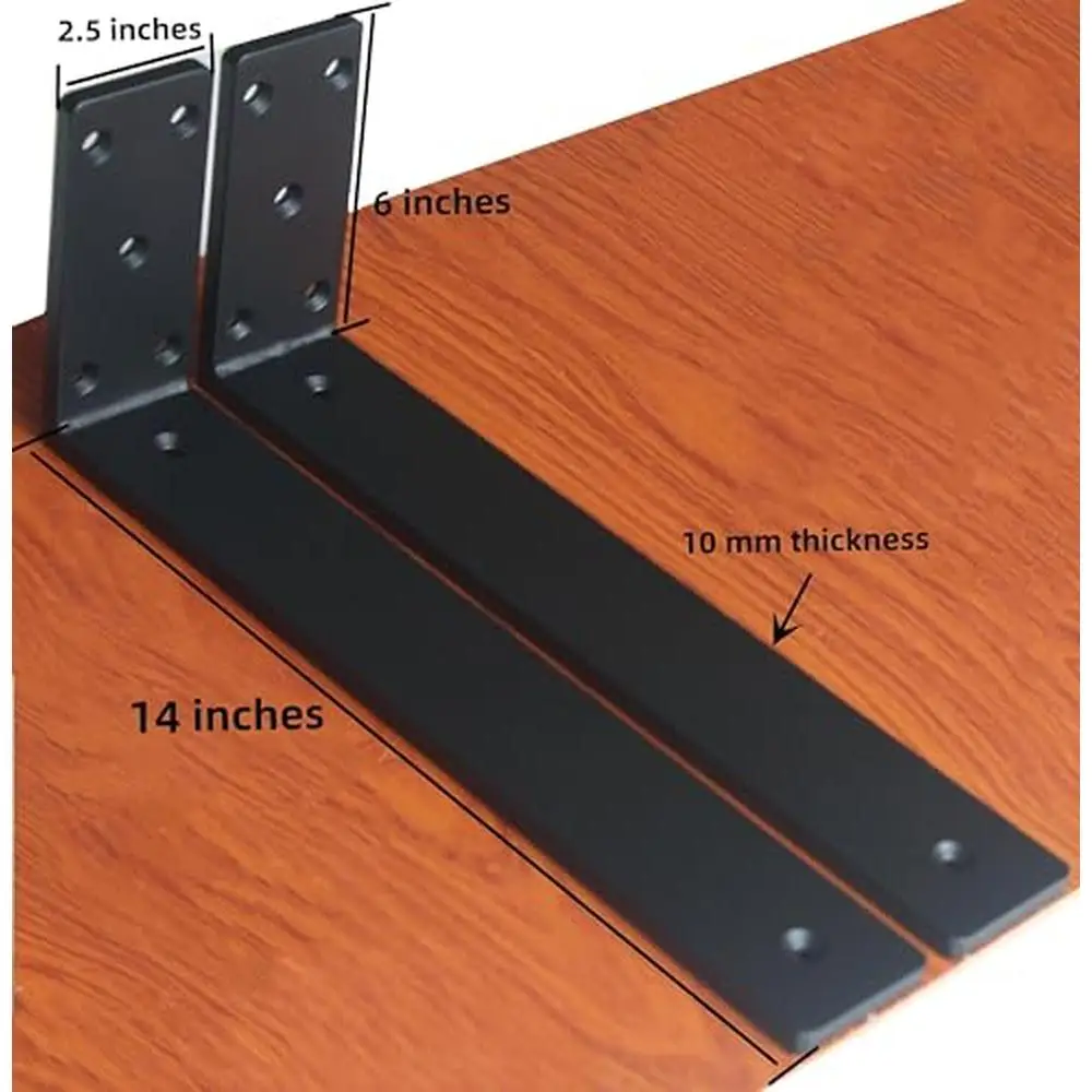 Heavy Duty Countertop Hidden Bracket 3 Pack L14 x H6 x W2.5 10mm Thick Support Granite Quartz Marble Wood Boards. 500lb Weight