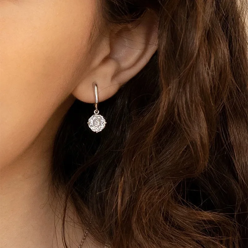 

100% S925 Серебряная роза с бриллиантом CZ 5A серьги-гвоздики для женщин элегантный подарок для женщин ювелирные изделия 8 мм розовая огранка