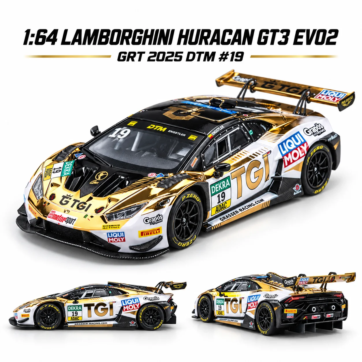 Trends Hobby 1:64 Lamborghini Huracan GT3 EVO2 GRT 2025 DTM #119 Racing Miniature Model Toy Car Free Wheels Diecast Collection