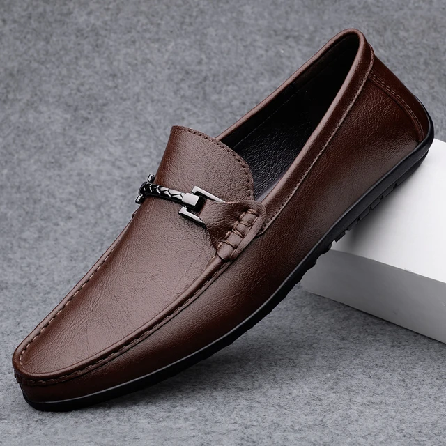 Men Casual Genuine Leather Shoes Spring Summer Men Flat Walking Loafers Black Brown Man Luxury Slip on Boat Business Shoes 38 46 AliExpress