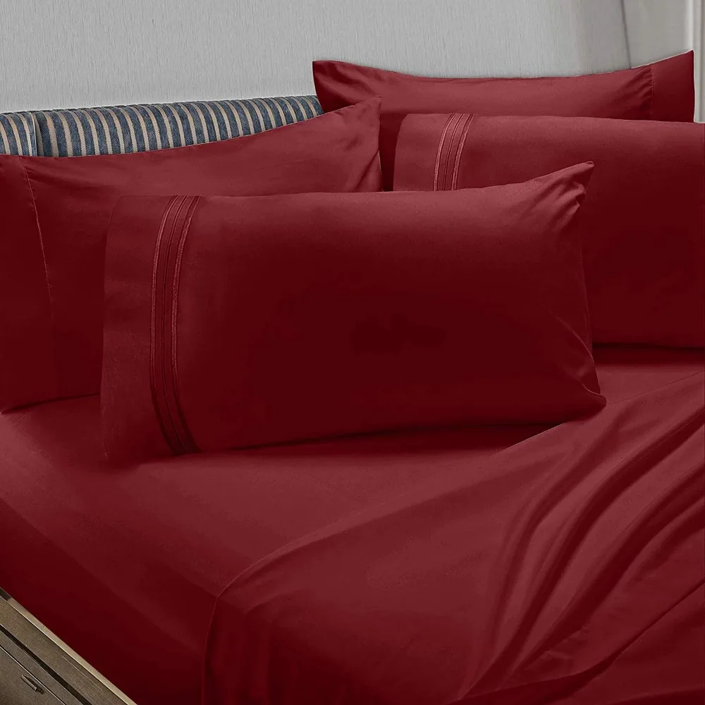 Mattress Cover Microfiber Collection Bed Sheet Set Deep Pockets Fitted Sheet Bedspreads for Bed Flex-Top King Burgundy Topper