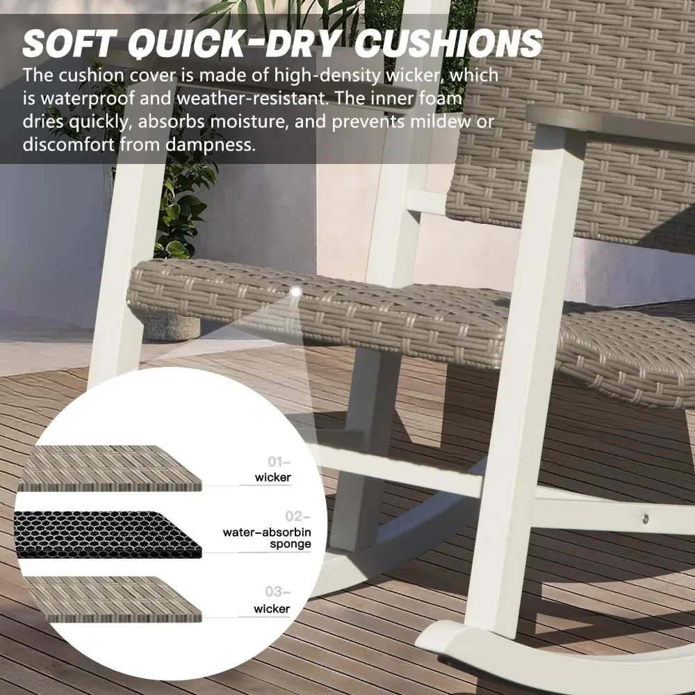 Domi Outdoor Rocking Chairs Set of 3, Durable HDPE Patio Oversized Rockers for Adults, Wicker Rocking Chair with 380lbs Support,