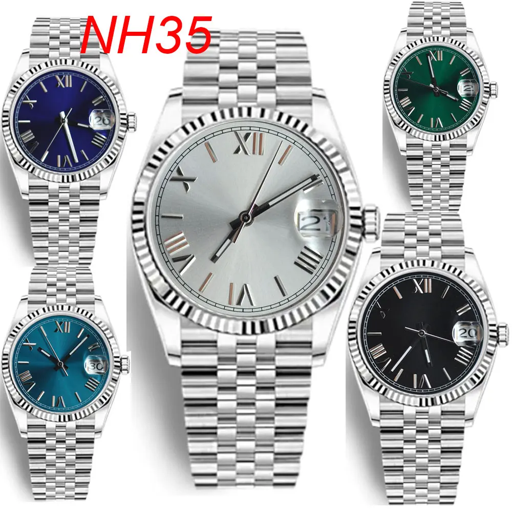 CORGEUT Sterile 36mm/39mm NH35A Sunbusrt Silver Dial Men Watch Sapphire Crystal Fluted Bezel Automatic Wristwatch Jubilee Strap