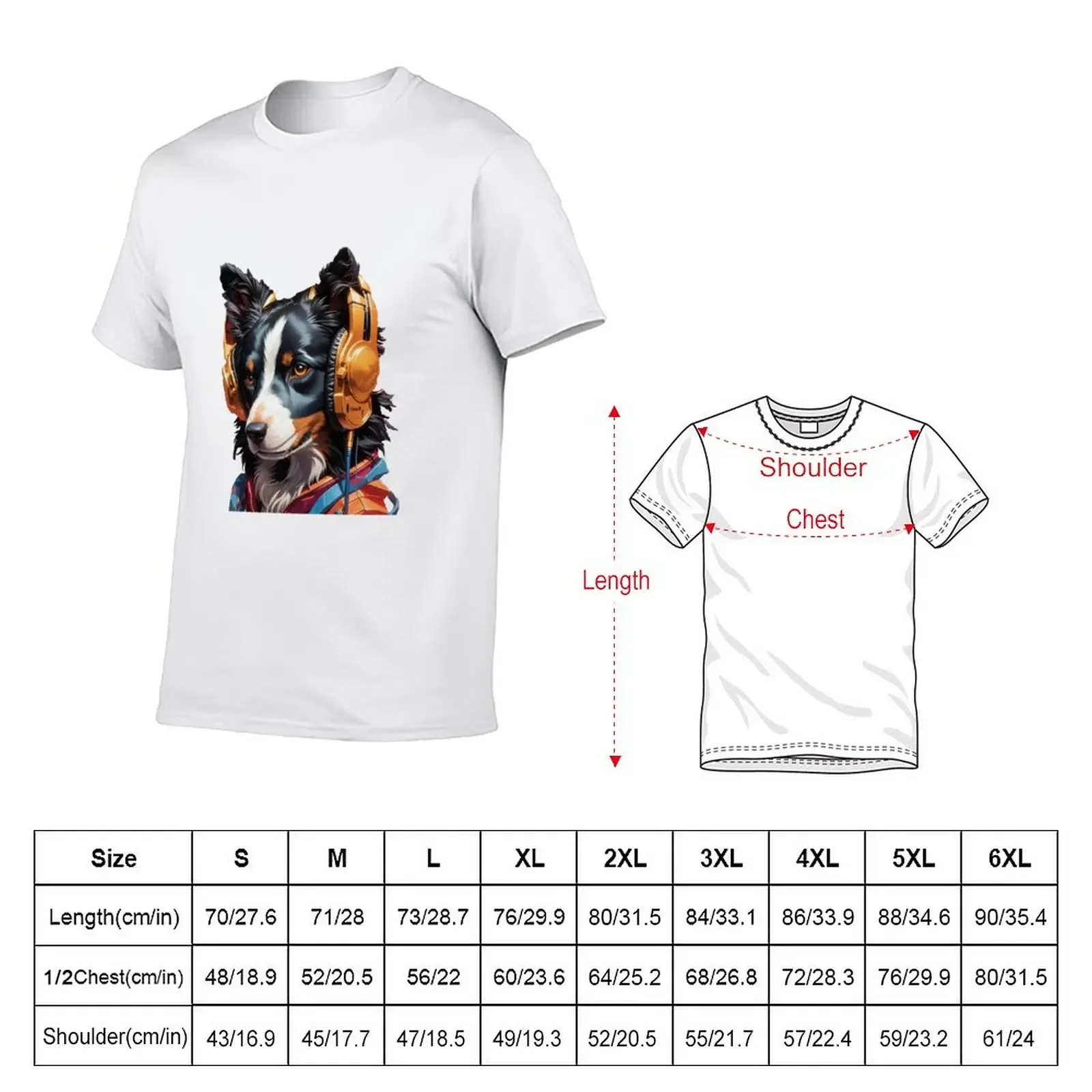 Border Collie Dog Wearing Headphones T-Shirt tees plus size tops customs Aesthetic clothing heavyweight t shirts for men