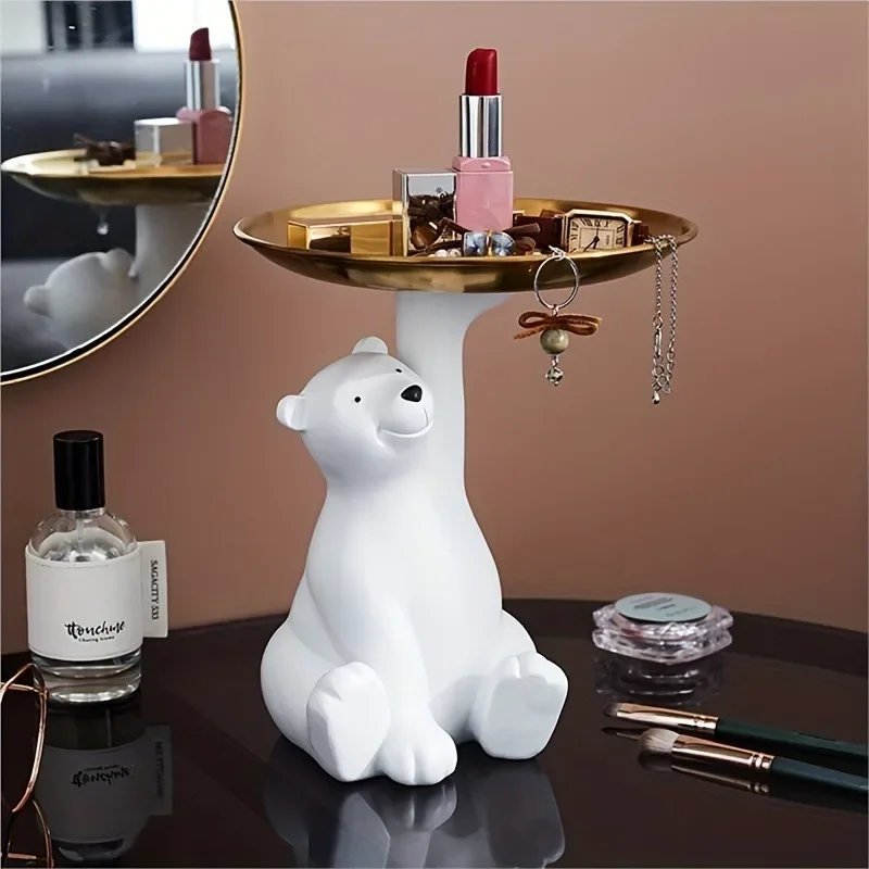 

Cute Polar Bear Key Organizer - Mini Posture Tray with Storage | Decorative Gift & Shelf Decor