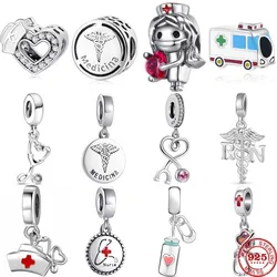 925 Sterling Silver Medici Infermieri Ambulanze Mediche Ciondolo Perlina Fai Da Te Fit Ciondolo Originale Braccialetto di Fascino Gioielli di Moda Delle Donne