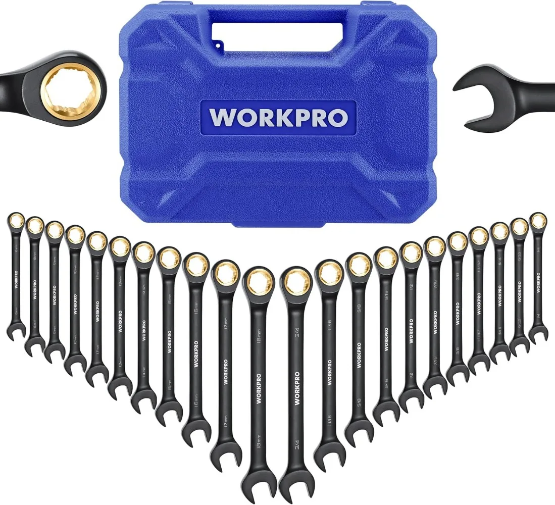 22-Piece Ratcheting Wrench Set, Anti-slip Teeth with Organizer Box Metric 6-18mm & SAE 1/4-3/4