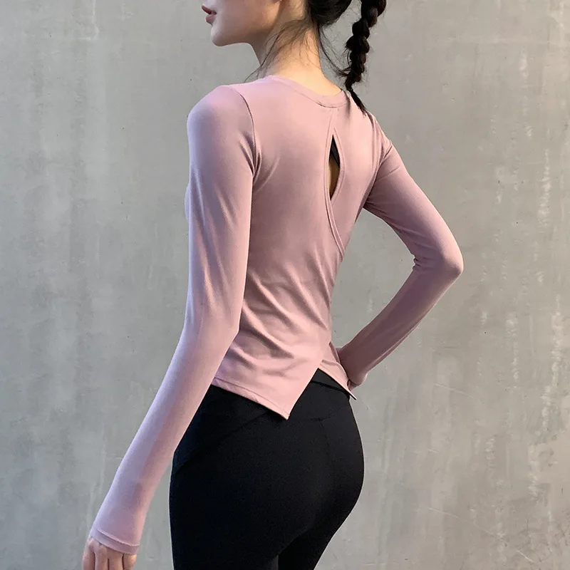 

Quick-drying yoga clothes, tops, long-sleeved tight-fitting back fitness clothes, spring and autumn quick-drying thin bottoming