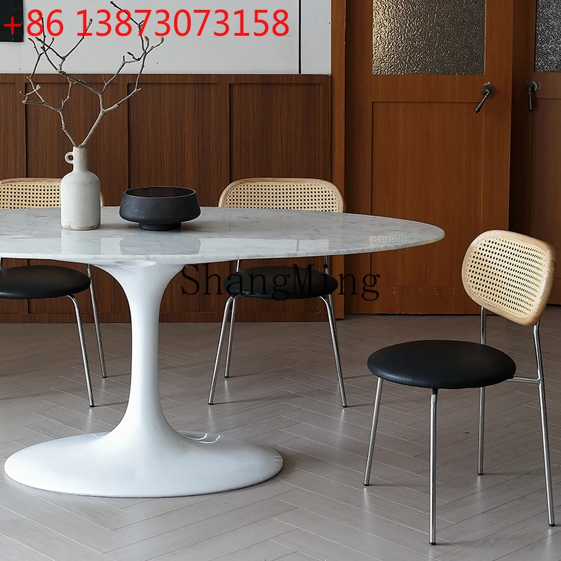 

Овальный обеденный стол DHY из натурального мрамора в средневековом ретро-стиле, легкий люкс, высококачественный обеденный стол.