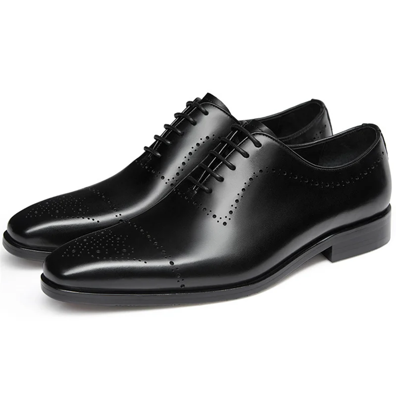 Vintage Men's Genuine Leather Brogues Dress Shoes Luxury Brand Handmade Fashion British Style Autumn Wedding Social Shoes Man image 4