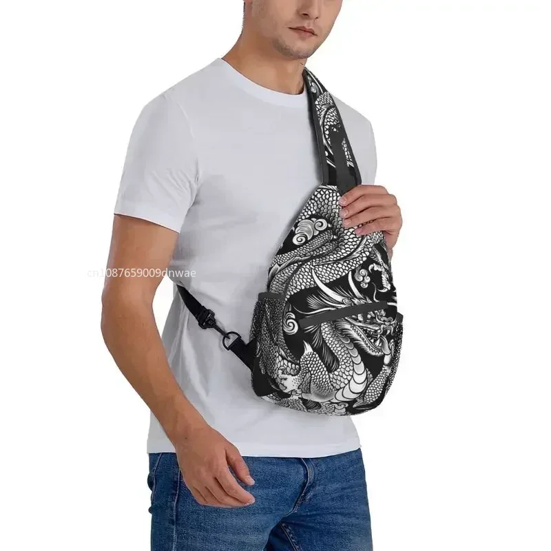 Fashion Chinese Dragon Asian Style Sling Crossbody Backpack Men Tradition Mythology Tattoo Art Shoulder Chest Bag for Traveling