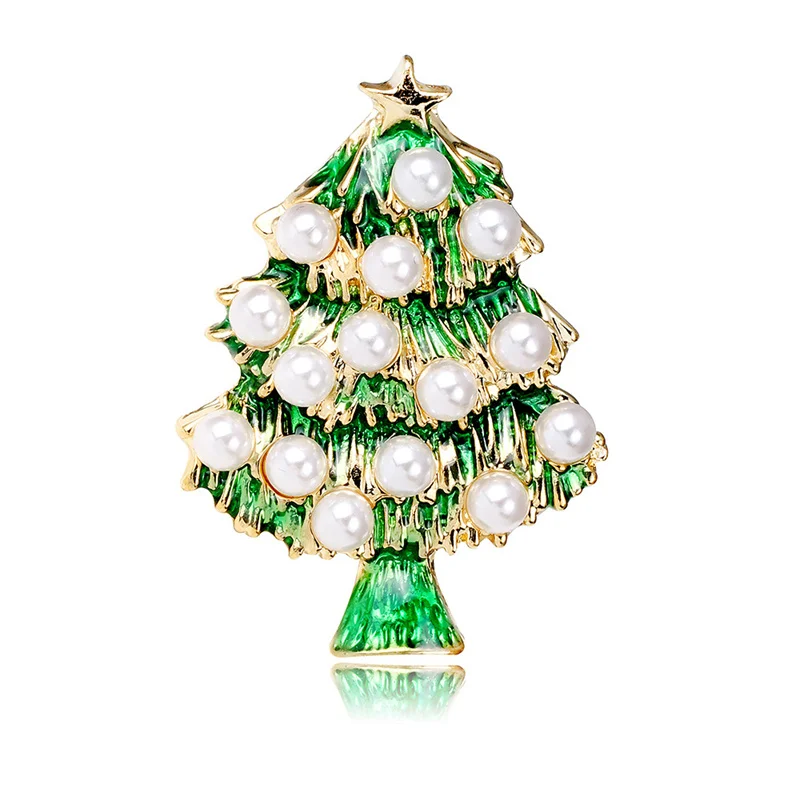 

New Trend Drip Oil Christmas Tree Pearls Brooches For Women Unisex Vintage Cute Metal Star Plant Brooch Christmas Party Jewelry