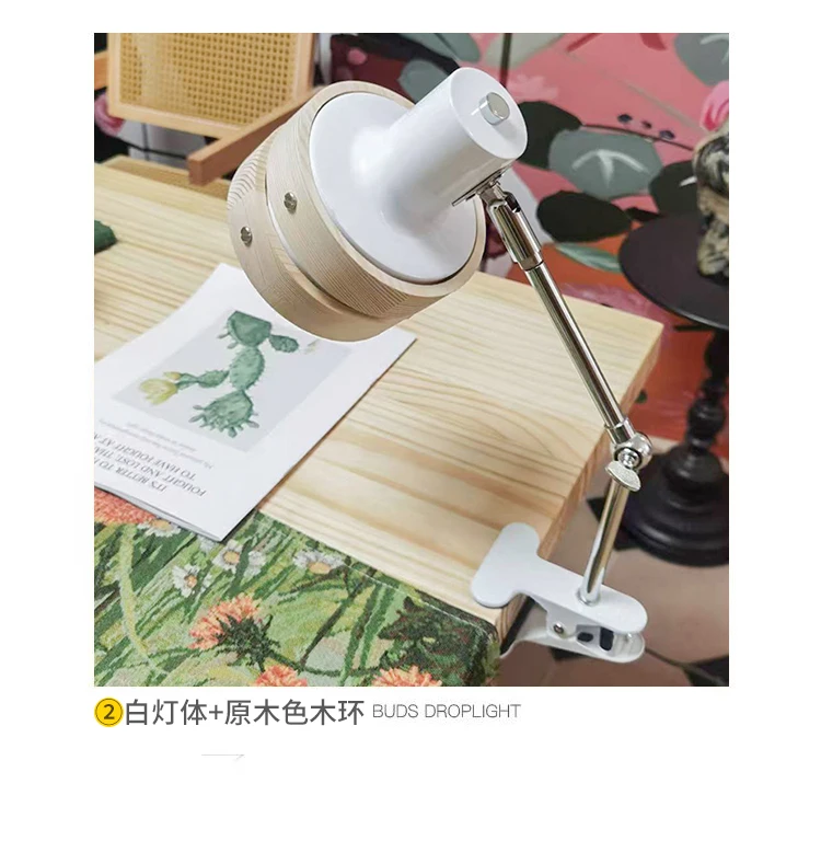Swing Arm Clip Wall Lamp, Retro Japanese Solid Wood Sconce with Plug Cable, LED Reading Light for Bookshelf Bedside Office Table