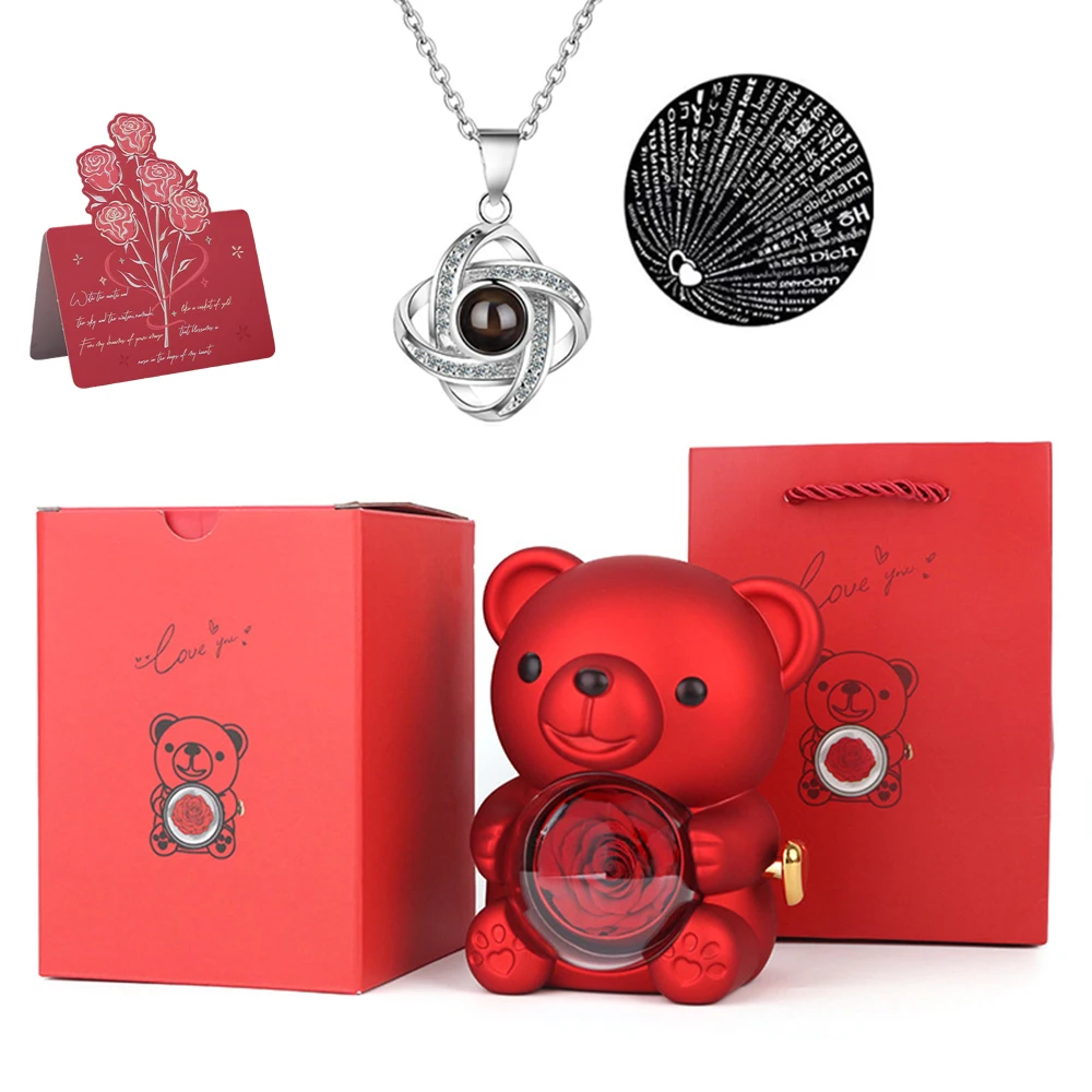

Preserved Rose Mini Teddy Bear Box Romantic Anniversary Present for Eternal Rose Gift Box Wedding birthday Gift