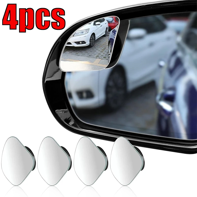 2-4Pcs Car Blind Spot Mirrors Fan Shape Waterproof Frameless Glass Wide Angle Self-Adhesive Adjustable Rear View Convex Mirror