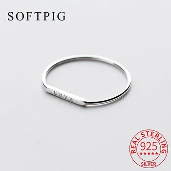 SOFTPIG Echte 925 Sterling Zilveren LIEFDE Brief Ring Voor Vrouwen Party Leuke Fijne Sieraden Minimalistische Accessoires