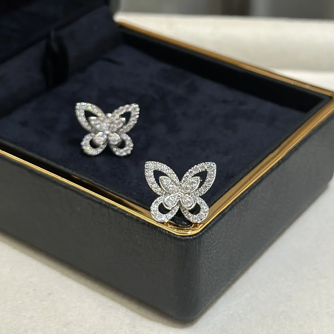 

Fine Jewelry 925 Sterling Silver women's Classic and Dynamic Design full Diamond Butterfly Earrings, Anniversary party gift