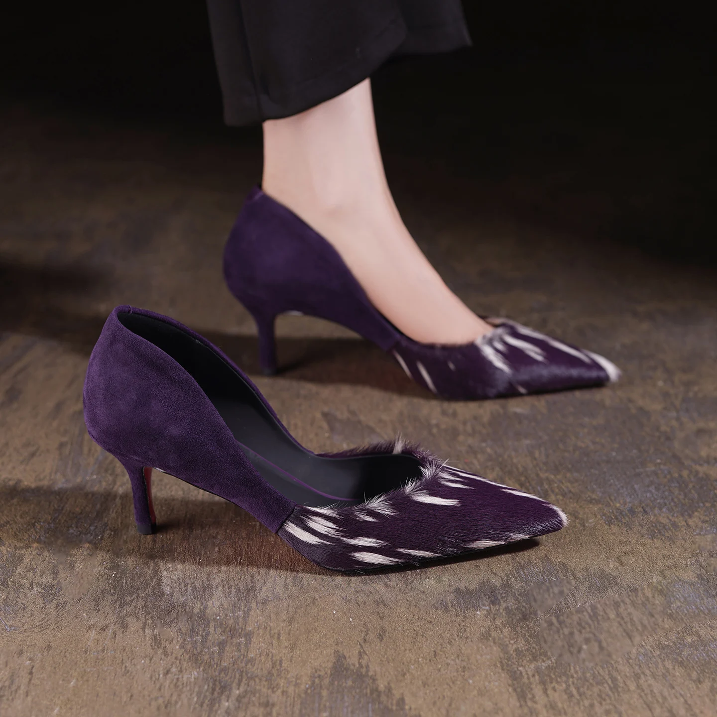 

Premium Luxury Genuine Leather Horsehair Women Shoes,Pointed Toe Slip-on Ladies High Heels, Party Elegant Women Pumps