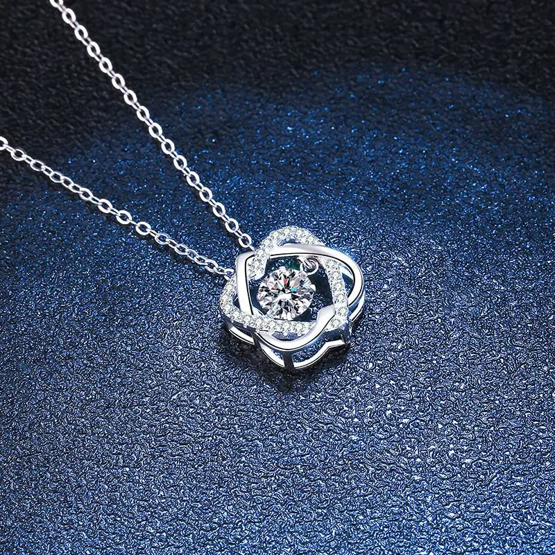 0.5ct Moissanite S925 Silver Necklet Pendant for Women Men Plated Platinum Pounding Heart Hexagram Charm Necklace Jewelry