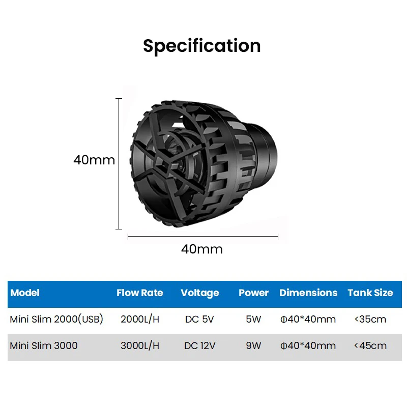 ZKSJ Mini Slim 2000/3000 App Programmed Ultra Quite DC Mini Aquarium Wavemaker Circulation Pump for Marine Coral Reef Fish Tank