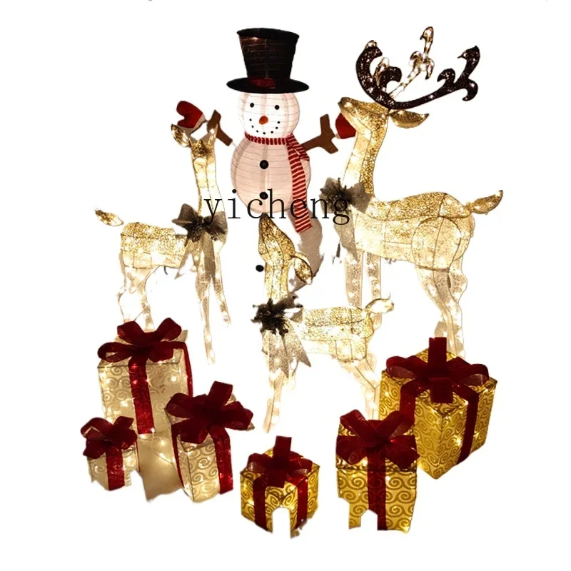 XL Christmas Iron Deer Carriage Luminous Snowman Set Christmas Tree Large Shopping Mall Hotel Creative Ornaments