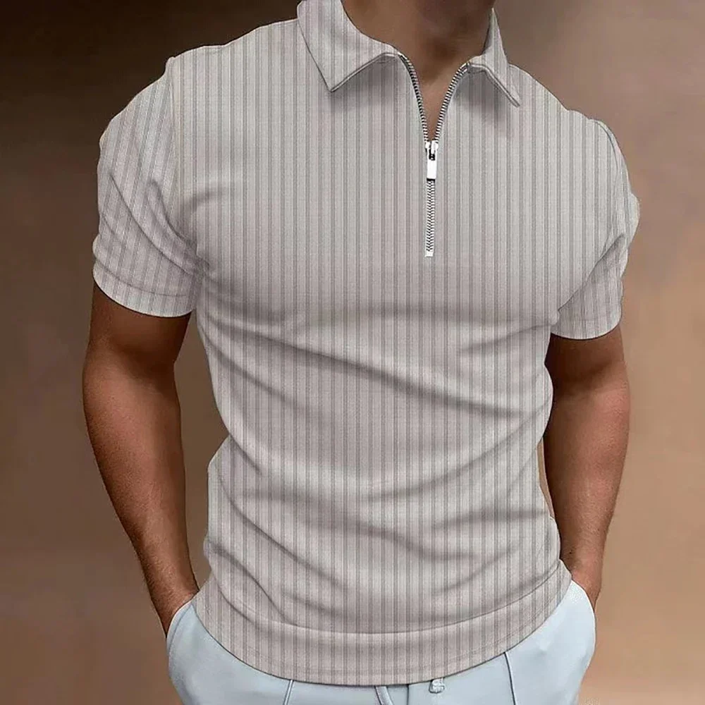 Pop Summer New Men's Business Polo Shirt High-end Shirt Korean Version Men's Casual Fashion Striped Edge Short Sleeved Top Cloth