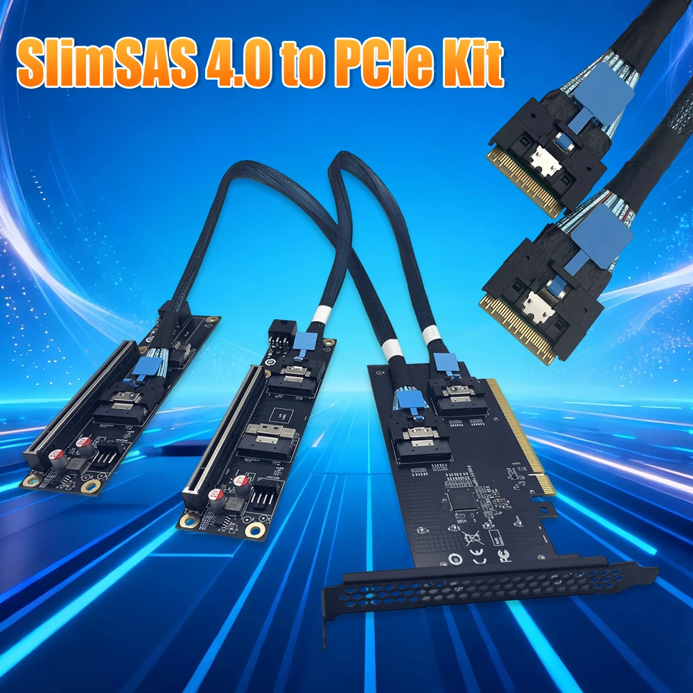 SFF-8654 8i PCIe Split Adapter 24Gb/s Transfer Dual Power Supply (PCIe + 6PIN DC) Anti-Interference SAS Cable for External GPU