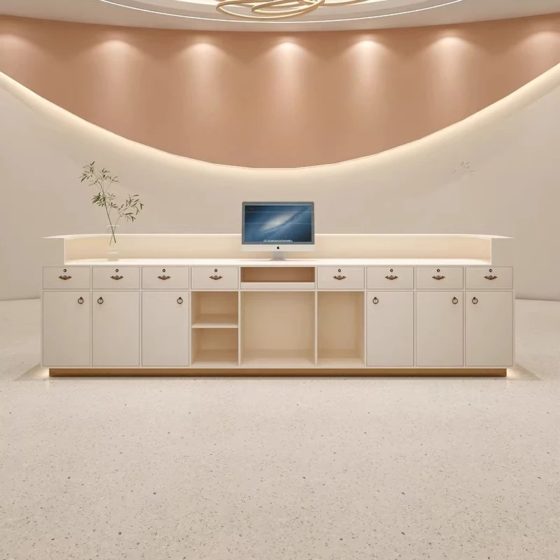 Pharmacy Beauty Institute Reception Desk Cashier Counter Reception Desk Modern Entrance Bancone Per Negozio Commercial Furniture 4