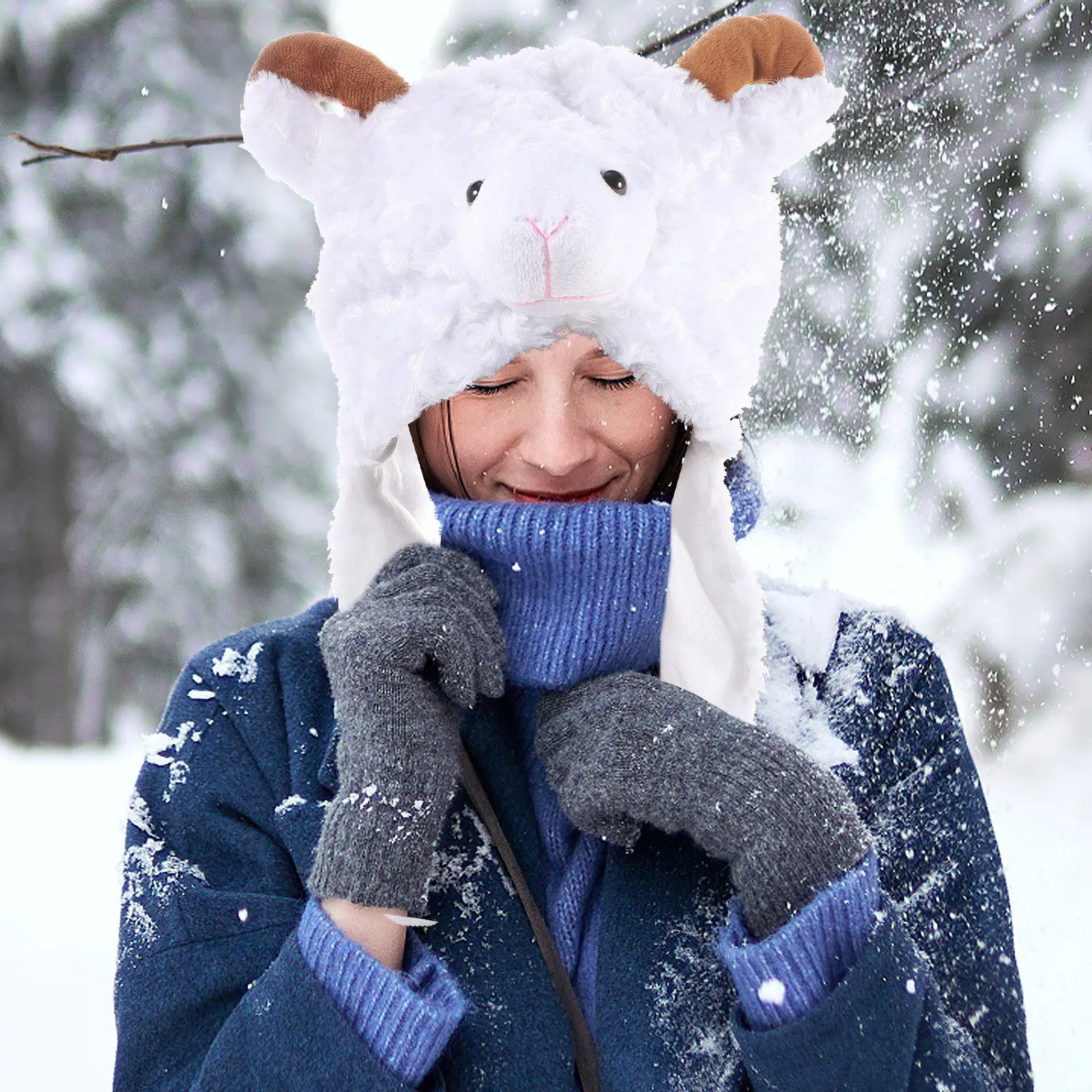 Cappello Invernale a Forma di Pecora con Paraorecchie Elastico, Cappello da Sci Caldo con Copricollo e Copriviso, Accessorio per Costume per Adulti e Bambini
