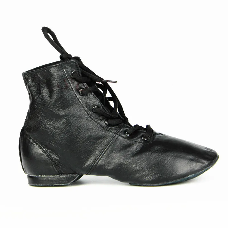 Black Genuine Leather  Soft Dancing Sneakers 28-44 Gymnastics Unisex Lace-Up High Top Jazz Dance Shoes