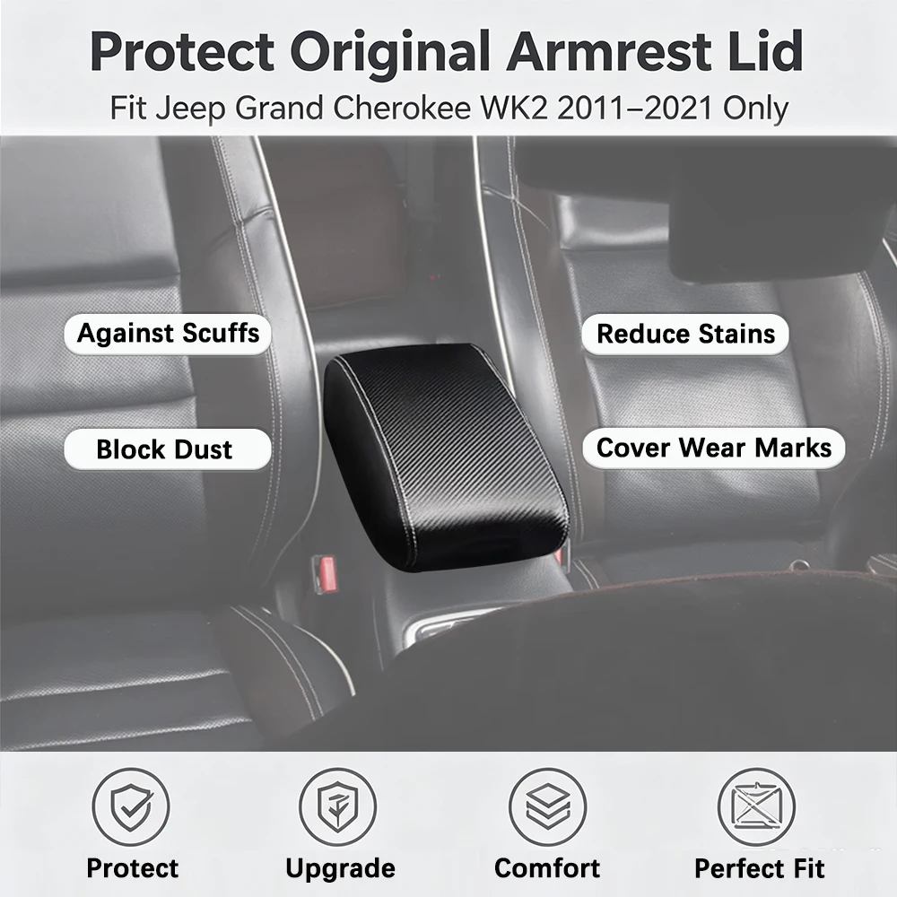 Center Console Armrest Cover for Jeep Grand Cherokee WK2 2011-2021 PU Leather Anti-Scratch Arm Rest Lid Protector Accessories