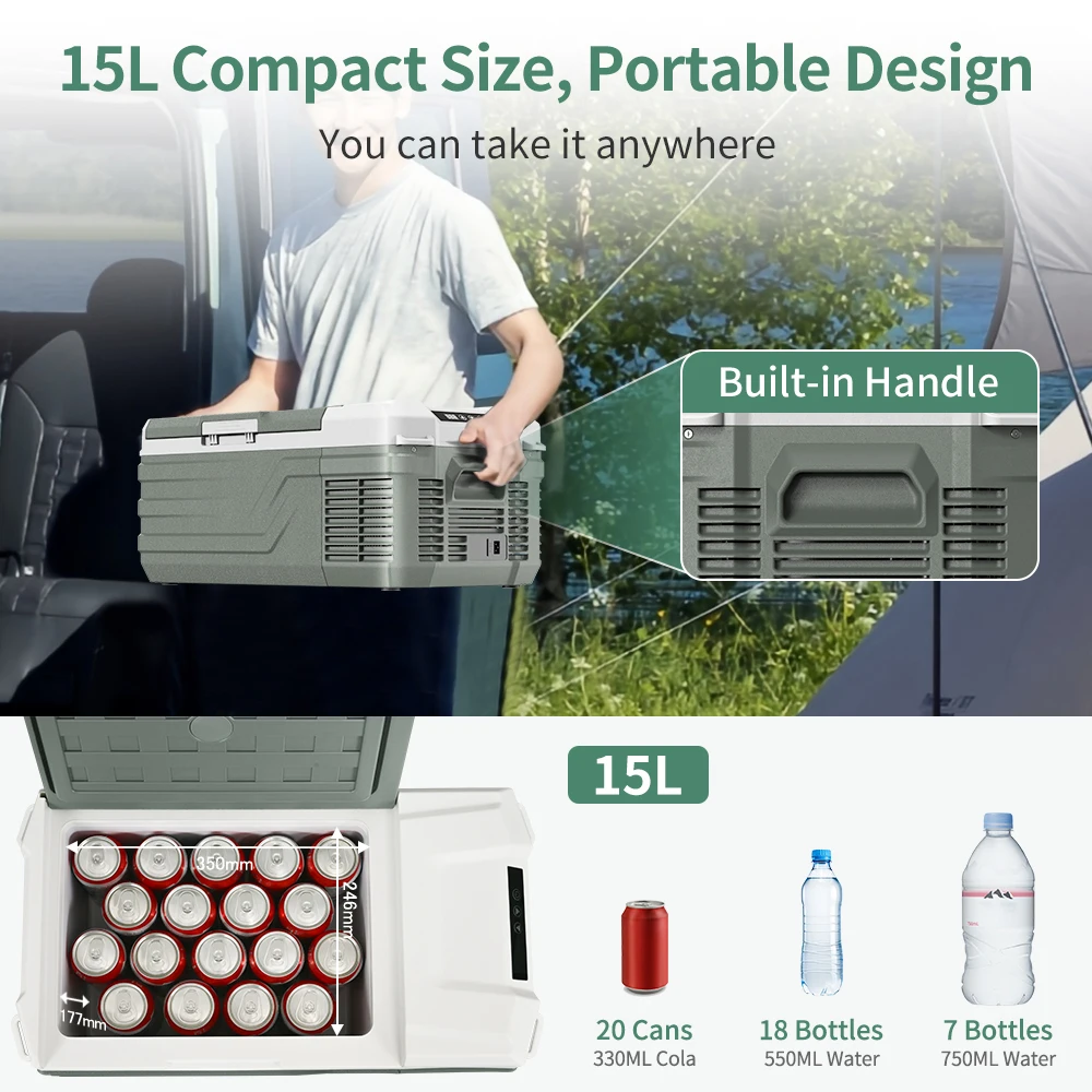 Alpicool NL15 15L Przenośna lodówka samochodowa 12 V Mini lodówka z zamrażarką 12/24 V DC 100-240 V AC Cooler Ice Box do ciężarówki Camping