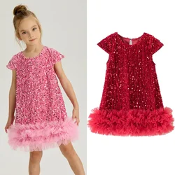 Girls Sequined Dress 2024 Autumn Winter Christmas Party Dresses for Kids Sleeveless Baby Fluffy Dress Toddler Party Costume