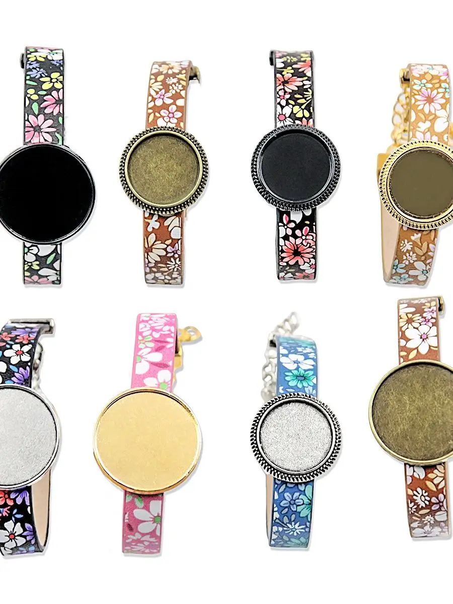 1szt Kwiatowe bransoletki PU Podstawa mankietu Puste tace Brazel Fit 18mm 25mm Szklana kopuła Cameo Cabochon DIY Bransoletka Tworzenie biżuterii — zdjęcie 2