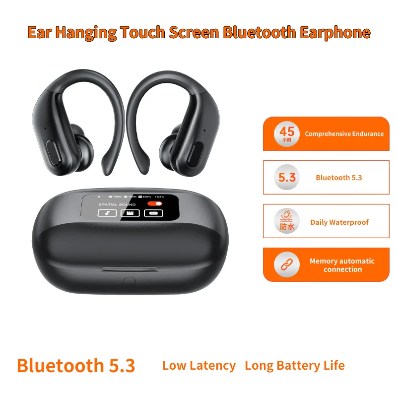 

Wireless Bluetooth Earphone Ear Hook Style Earphone Bluetooth 5.3 Touch Screen Multiple Functions Functions Comfortable Wear