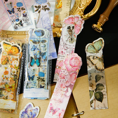 Marcapáginas de flores y mariposas de dibujos animados, páginas de lectura, marcado de libros, cuaderno, tarjeta de marcado, papelería para estudiantes, regalos escolares, 11 Uds.