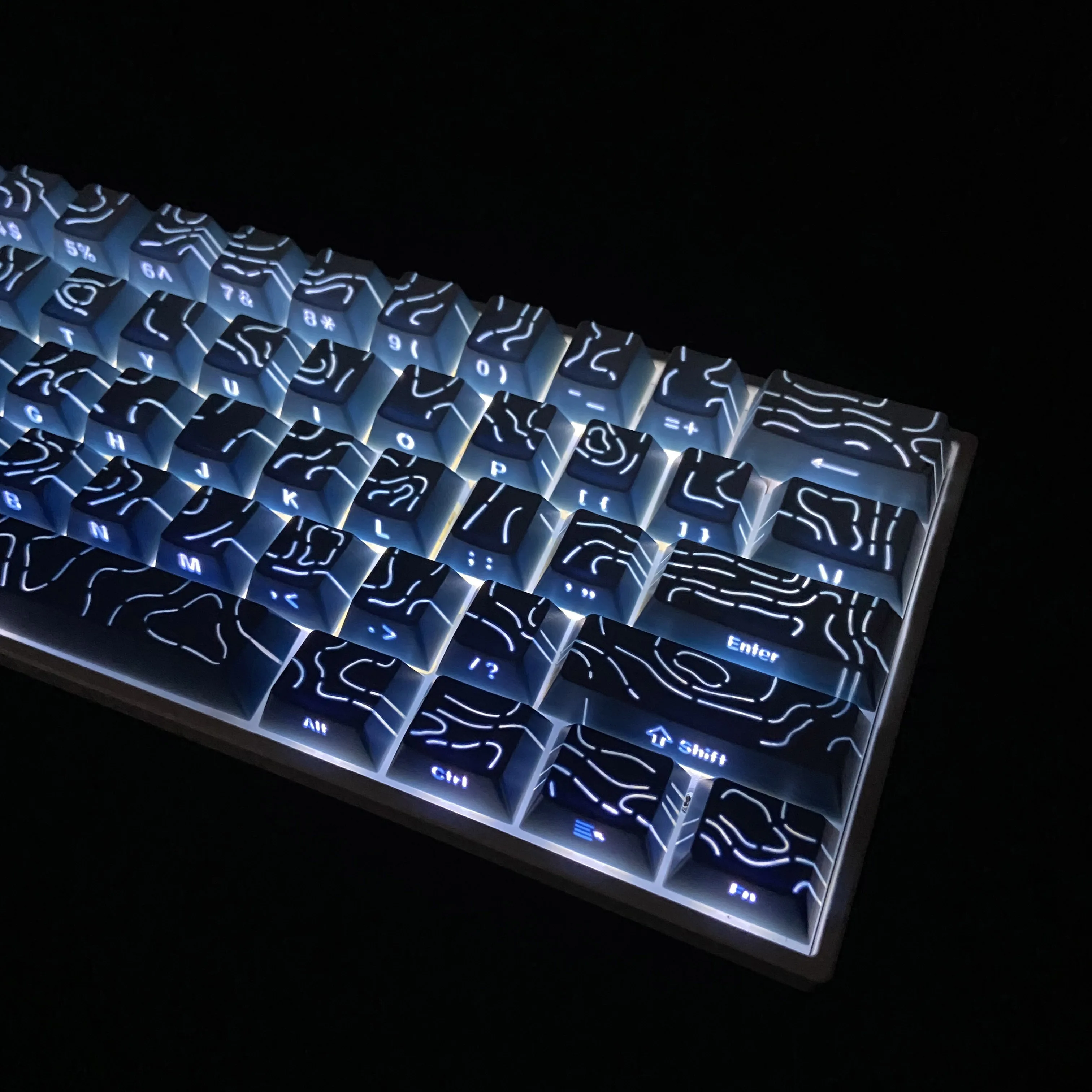 Capuchons de touches imprimés sur le côté, lignes translucides dégradées, 133 touches pour clavier mécanique, noir, violet, gris, bleu, cerise PBT