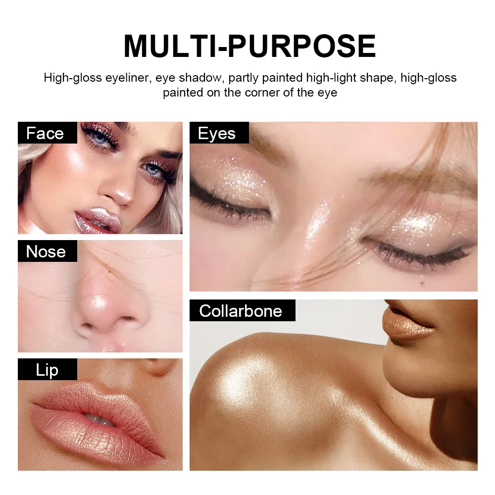 Barra iluminadora com glitter para os olhos à prova d'água, de longa duração e glitter colorido Anti-manchas Uma bolsa de maquiagem indispensável para todos os tipos de pele