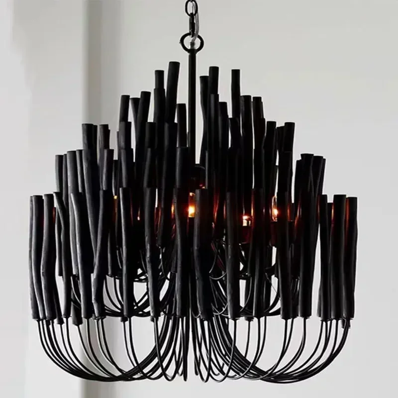 Bohemian Style White /black Wood Chandelier Lights Loft Hanging Chandelier for Stairsway Living Room Bedroom Dining Room Lamp