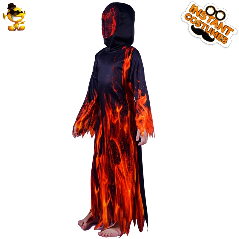 Kids's Fire Devil Costume Halloween Party Coaplay Devil Robe Dress Up  Scary Role Play for Boys Flame Outfits