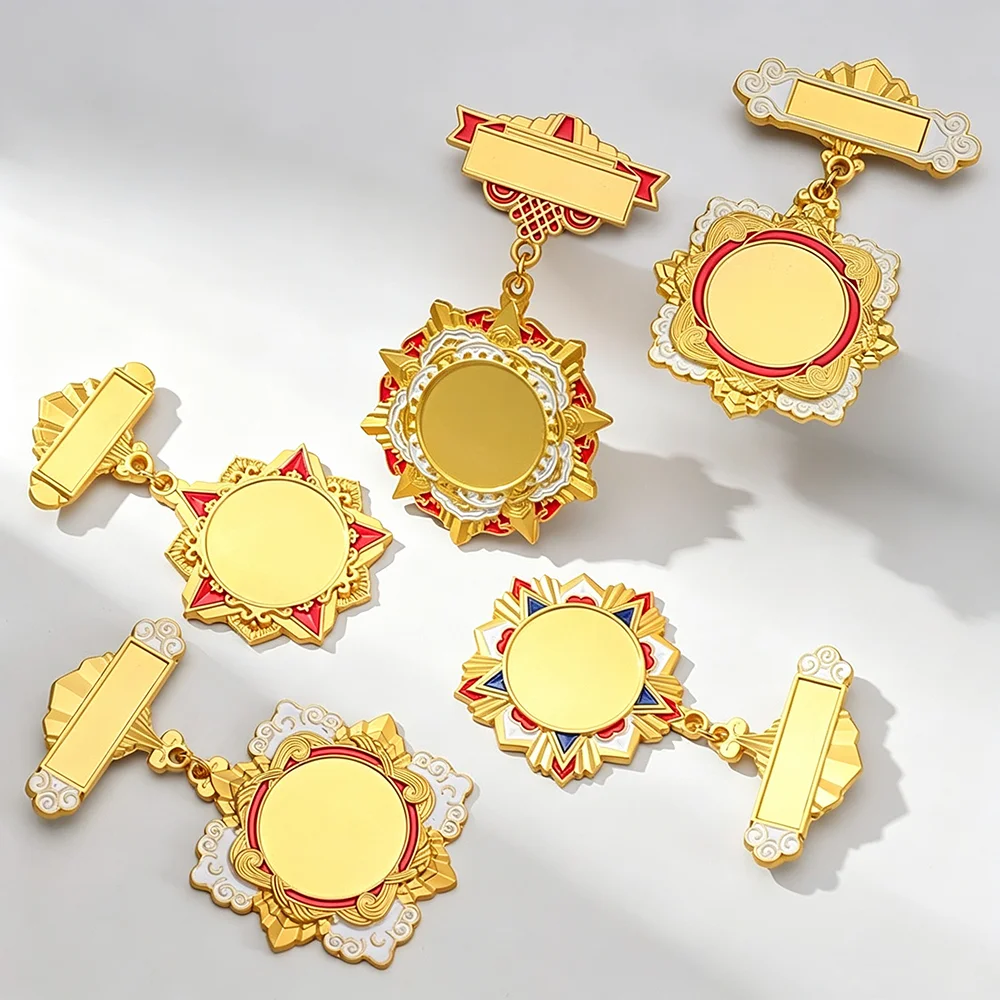 Free Custom Blank Metal Honor Medal Badge With Ribbon Pin Free Logo Printing Engraving Zinc Alloy Gold Plated Award Souvenir view 3