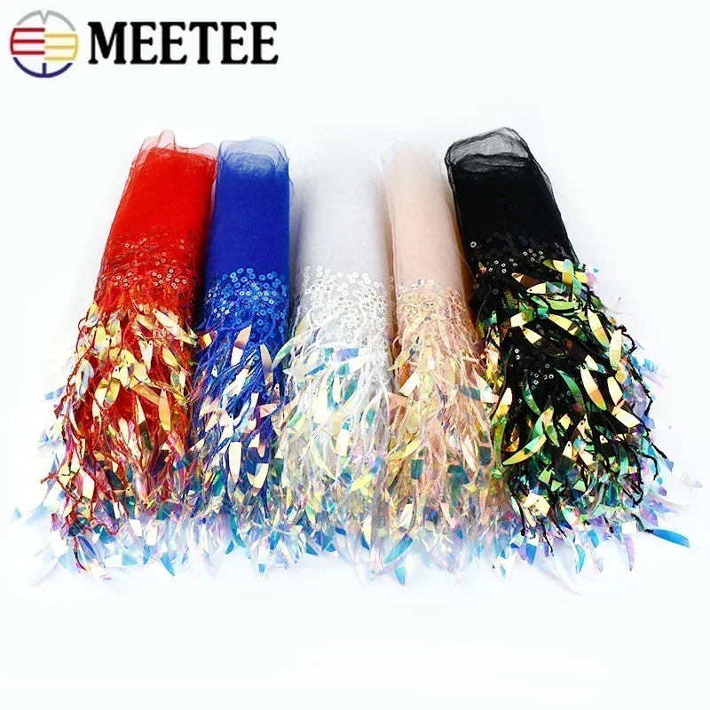 1-5Yards Mesh Tassel Fringe Sequins Lace Trim Stage Perform Latin Dress Wedding Clothes Tassels Fabric DIY Sewing Accessories