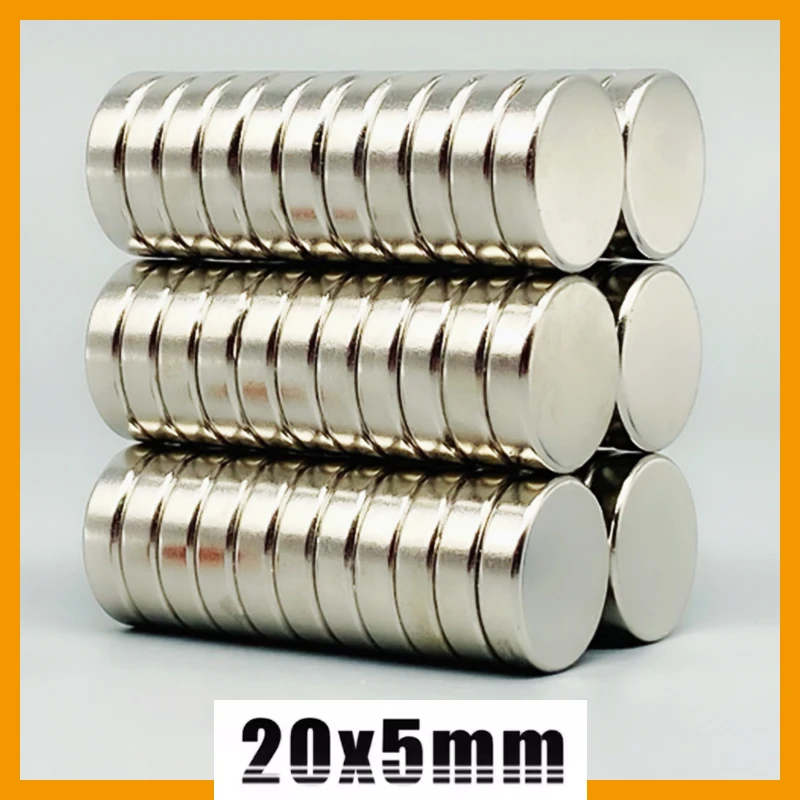 20x5mm 2/5/10/20/50/100/200pcs N35 Powerful Round Strong Steel Neodymium Magnetic Imanes 20*5mm Kitchen Fridge Office Magnets