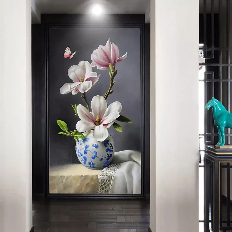 

Custom Mural Chinese Style 3D Vase Flowers Butterfly Painting for Entrance Living Room Corridor Decoration Wallpaper