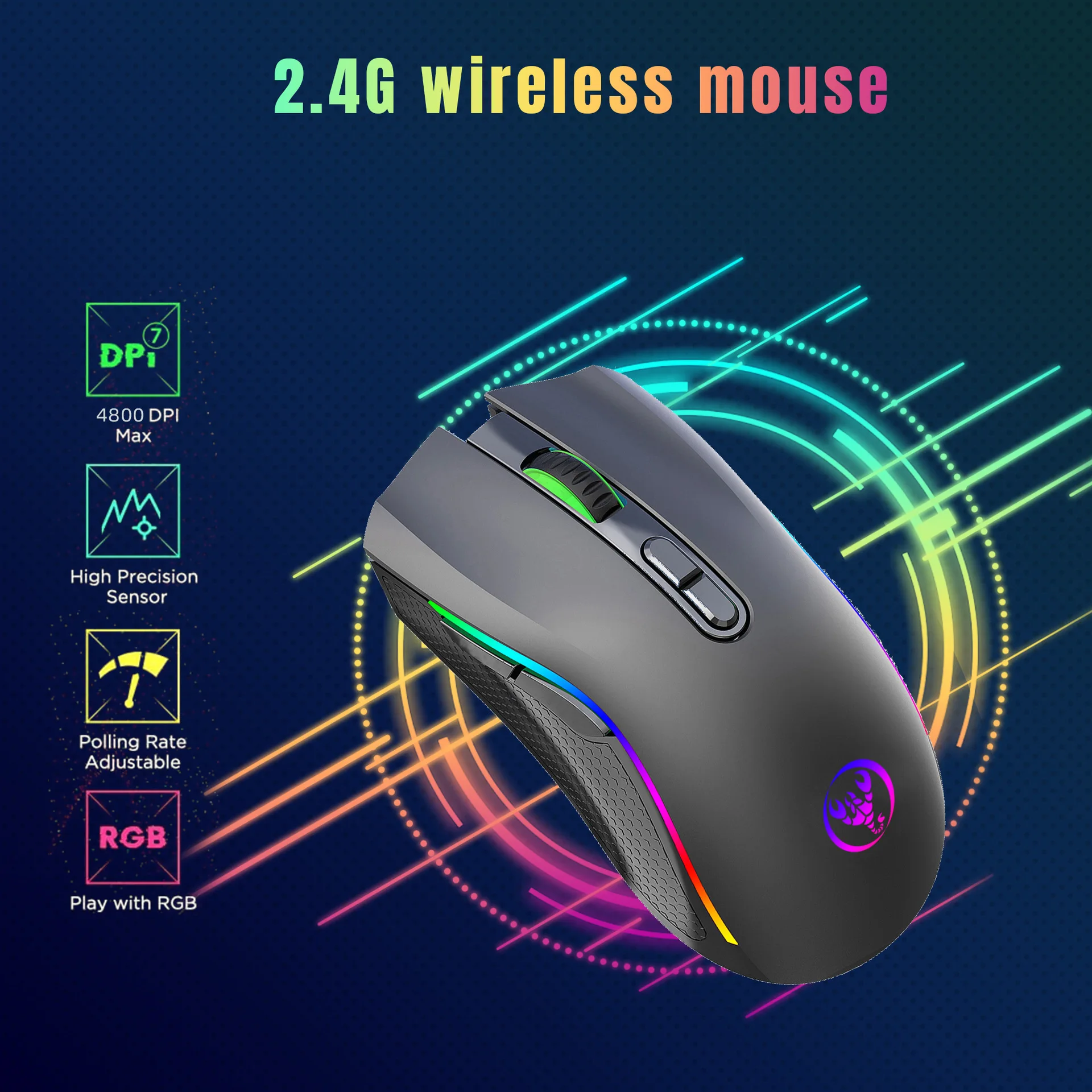 Wireless Rechargeable 2.4G Gaming Mouse RGB Light DPI Adjustable TYPE-C Interface 8-button Gaming Mouse Ergonomics