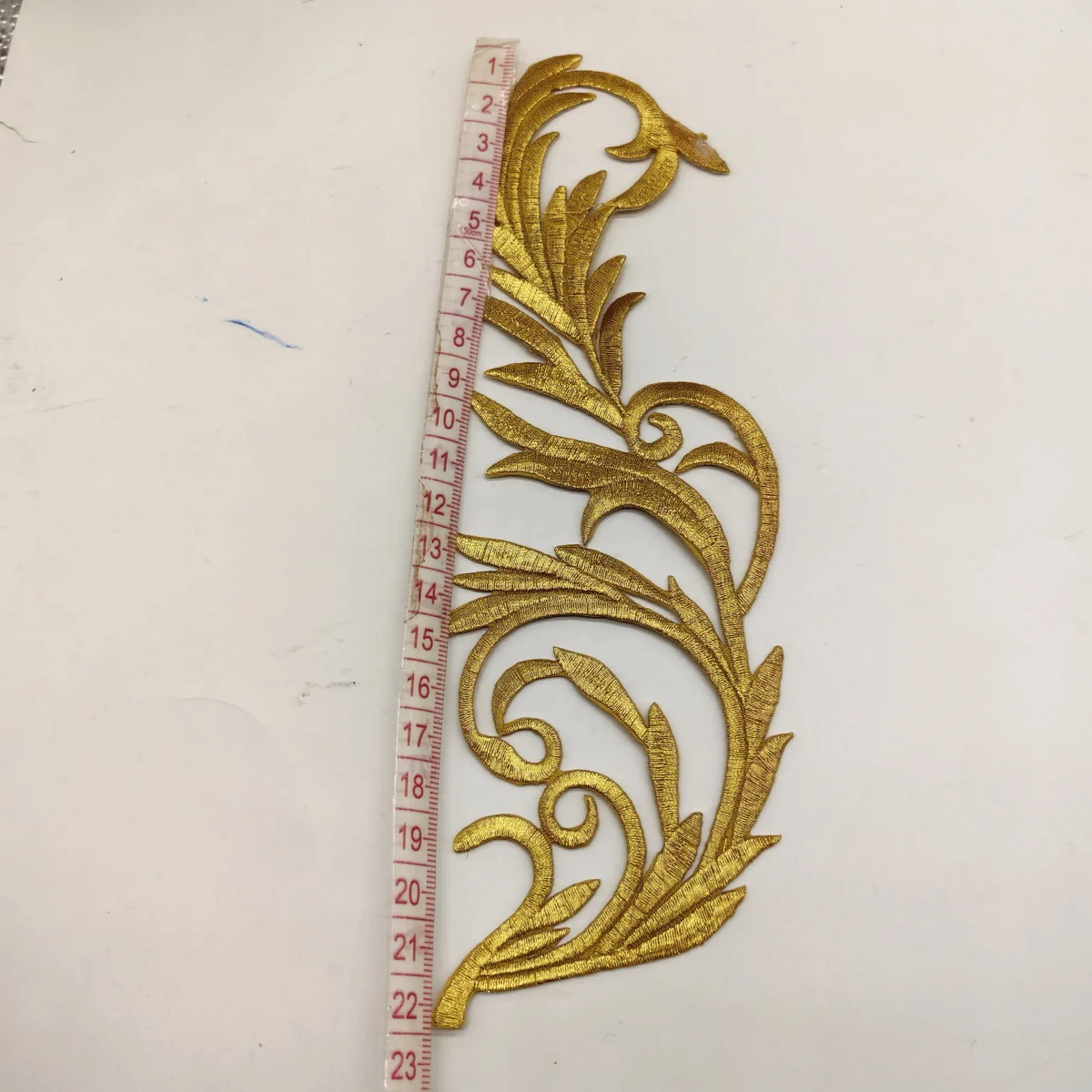 1 Pair Gold Embroidered Patche Iron On Flower Appliques For Punk Clothes Diy Trims Shiny Metallic Golden Accessory 21.5cm