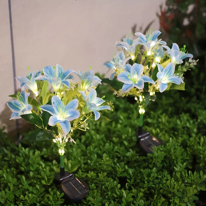 1 قطعة تعمل بالطاقة الشمسية زنبق LED مصباح حديقة أبيض دافئ زهرة واقعية للمسار في الهواء الطلق الحديقة ديكورات للباحة ديكور الحديقة الشمسية