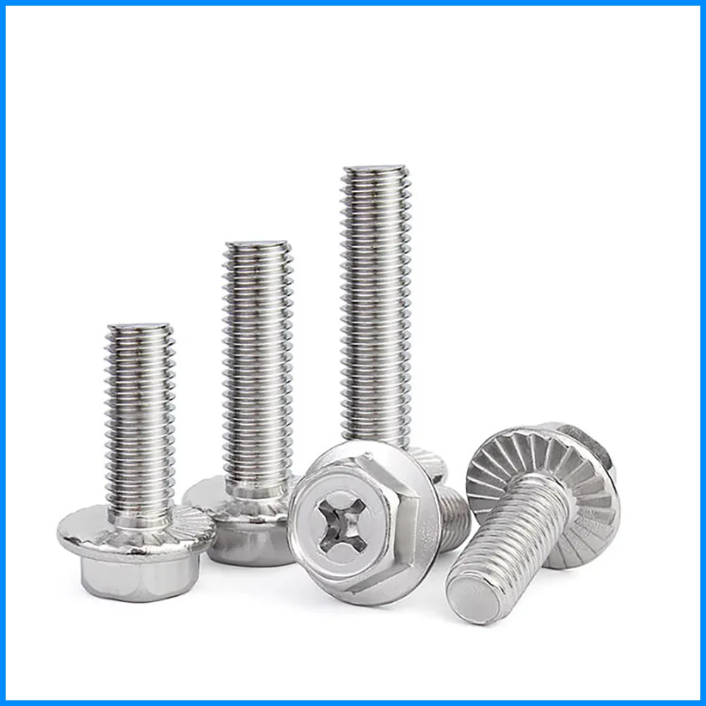 304 Stainless Steel Hexagonal Concave Flange Bolt With Flower Tooth Pad Anti Slip Screw M4M5M6M8M10