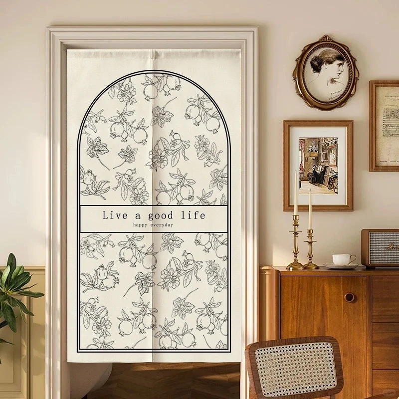 VIKAMA Vintage Floral Noren Door Curtain Arch Border Ethnic Flower Print Polyester Partition Curtain For Entryway Home Decor